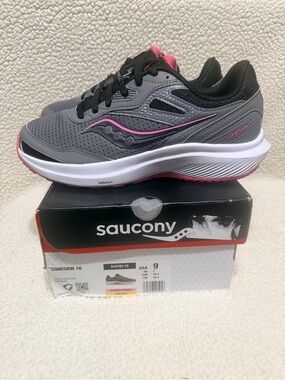 Saucony Women's Cohesion 16 Running Shoes - Gray with Pink Trim